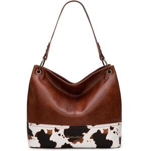 Women's Cow Brown Hobo Bag For Ladies Shoulder With Zipper With Back Pocket